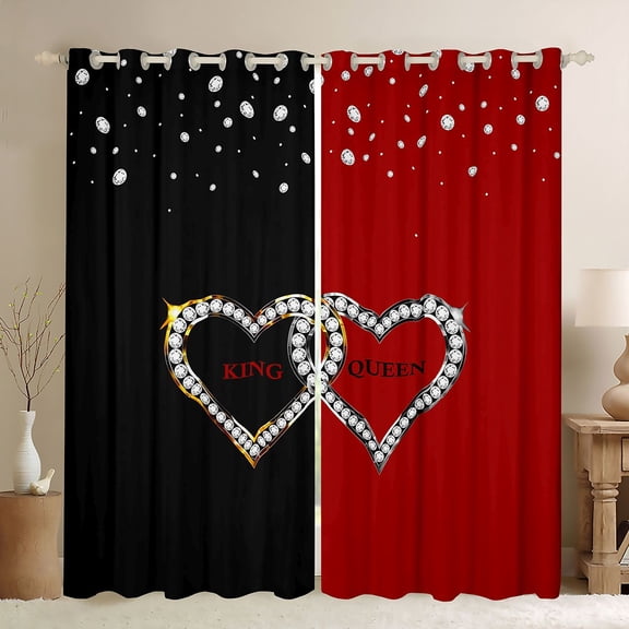 Homewish Teens Female Men Bling Crystal Love Heart Black Out Curtains,Black Red Curtains Pack of 2 (42x63 Each),Happy Valentine'S Day Bedroom Curtains,Super Cozy Room Decor