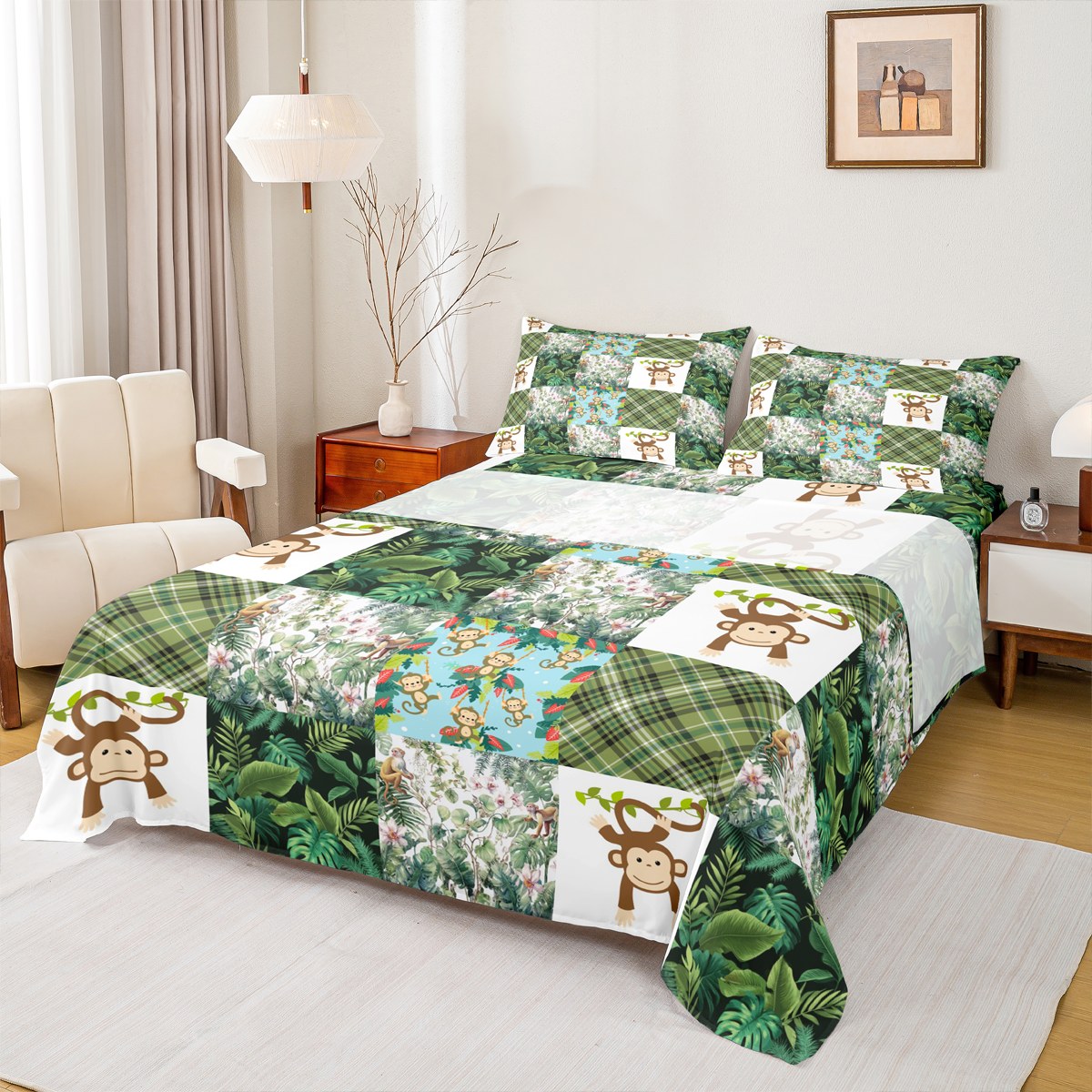 Homewish Teens Female Men Cartoon Animal Monkey 4 Pieces Queen Sheet ...