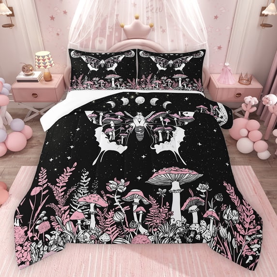Homewish Teens Female Men Flying Butterfly Full Size Comforter Sets 3-Piece,Botanical Plants Mushroom Bedding Comforter Set,Galaxy Starry Sky Lightweight Bedding Sets,Super Cozy Room Decor