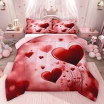 Homewish Teens Female Men Romantic Couple Lover Bedding Comforter Set 2pcs,Red Love Heart Print Twin Comforter Sets Microfiber,Happy Valentine'S Day Breathable Bedding Set,Super Cozy Room Decor