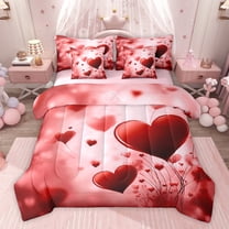 Homewish Teens Female Men Romantic Couple Lover Twin Bedding Sets 7-Piece,Red Love Heart Print Bedding Comforter Set Microfiber,Happy Valentine'S Day Breathable Sheet Sets,Super Cozy Room Decor