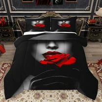 Homewish Teens Female Red Floral Rose Bedding Comforter Set 2pcs,Romantic Lover Couple Twin Comforter Sets Microfiber,Happy Valentine's Day Breathable Bedding Set,Ultra Soft Home Decor,Reversible