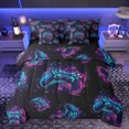 thumbnail image 1 of Homewish Teens Futuristic Gamepad Twin Bedding Sets 7-Piece, Game Console Lover Bedding Comforter Set, Cartoon Game Player Reversible Sheet Sets, Black Blue Lightweight Room Decor, 1 of 8