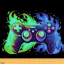 Homewish Teens Gamepad Fabric by the Yard 3 Yard,Modern Gamer Sewing Fabric,Green Blue Black Room Decor Fabric by the Yard For Boys Kids,Ultra Soft Home Decor