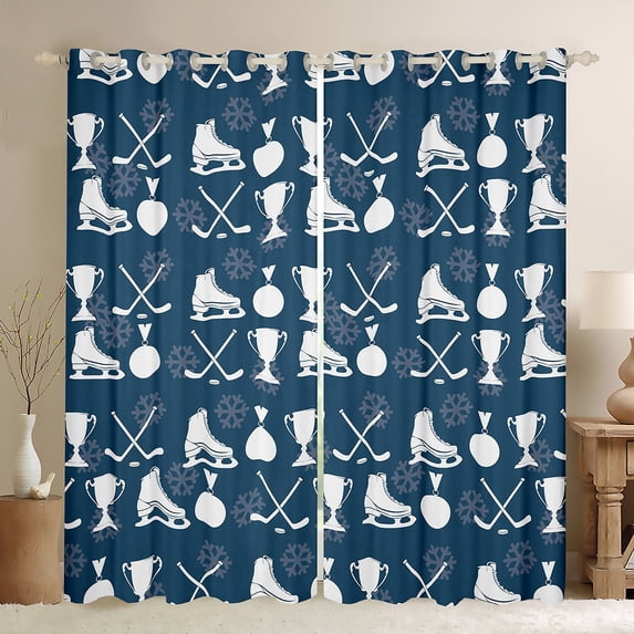 Homewish Teens Gamer Ice Hockey Black Out Curtains,Sport Theme Curtains Pack of 2 (42x63 Each),Ball Gamer Bedroom Curtains,Super Cozy Room Decor