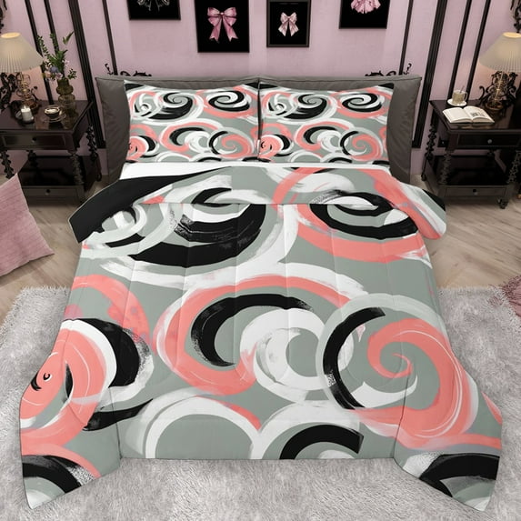 Homewish Teens Geometric Swirl Stripes Bedding Comforter Set 2pcs,Abstract Watercolor Graffiti Twin Comforter Sets Microfiber,Vintage Aesthetic Breathable Bedding Set,Luxury Bedroom Decor,Reversible