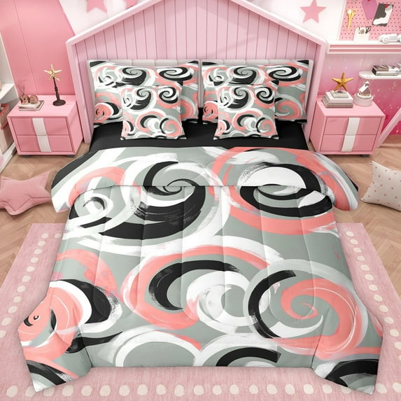 Homewish Teens Geometric Swirl Stripes Bedding Comforter Set 7pcs,Abstract Watercolor Graffiti Queen Bedding Sets Super Cozy,Vintage Aesthetic Queen Sheet Sets,Luxury Bedroom Decor,Reversible