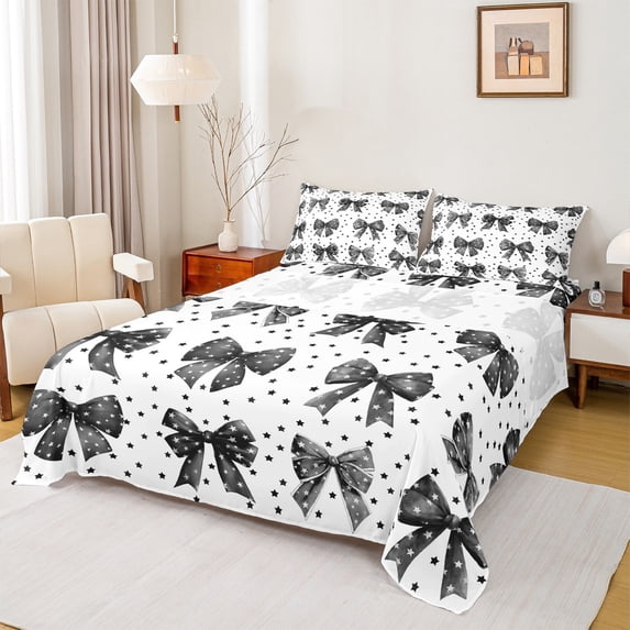 Homewish 4-Piece King Size Cartoon Bowknot Starry Sky Microfiber Sheet Set for Girls
