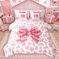 thumbnail image 1 of Homewish Teens Girls Kawaii Ribbon Bowtie 7-Piece Twin Bedding Sets,Pink White Bedding Comforter Set,Leopard Print Breathable Sheet Sets,Luxury Bedroom Decor,Reversible, 1 of 8