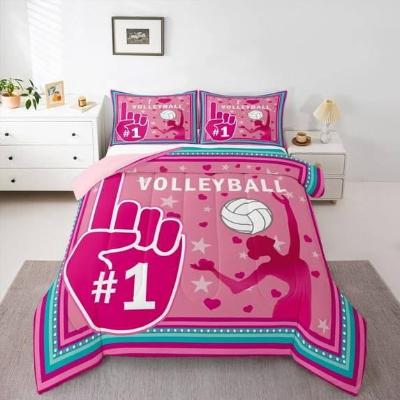 Homewish Teens Girls Volleyball Gamer Bedding Comforter Set 2pcs,Girl Sport Game Twin Comforter Sets Microfiber,Stars Love Heart Breathable Bedding Set,Breathable Home Decor,Reversible