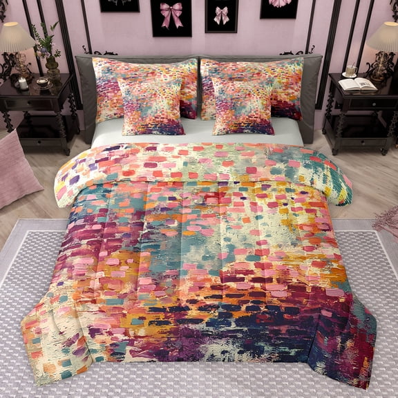 Homewish Teens Graffiti Art Bedding Comforter Set 7 Pieces, Modern Fashion Artwork Full Bedding Set, Vintage Oil Printing Reversible Fitted Sheet Flat Sheet, Luxury Bedroom Decor