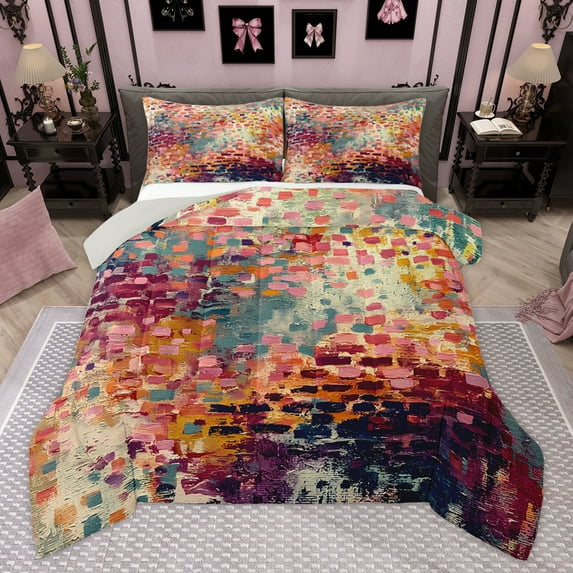 Homewish Teens Graffiti Art Bedding Comforter Set, Modern Fashion Artwork Twin Comforter Sets, Vintage Oil Printing Reversible Bedding Set, Luxury Bedroom Decor, 2pcs