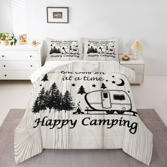 Homewish Teens Happy Camping 2pcs Bedding Comforter Set,Adventure Theme Twin Comforter Sets,Car Theme Breathable Bedding Set,Luxury Bedroom Decor,Reversible