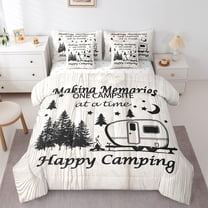 Homewish Teens Happy Camping 7-Piece Twin Bedding Sets,Adventure Theme Bedding Comforter Set,Car Theme Breathable Sheet Sets,Luxury Bedroom Decor,Reversible