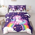 thumbnail image 1 of Homewish Teens Kawaii Unicorn Twin Bedding Sets 7-Piece, Dreamy Rainbow Cloud Bedding Comforter Set, Mystic Purple Stars Galaxy Reversible Sheet Sets, Microfiber Bedroom Decor, 1 of 7