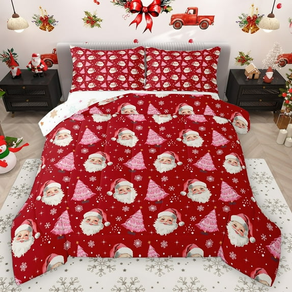 Homewish Teens Kids Children Christmas Santa Claus Bedding Comforter Set 2pcs,Happy Xmas Tree Twin Comforter Sets Microfiber,Happy New Year Breathable Bedding Set,Ultra Soft Home Decor,Reversible