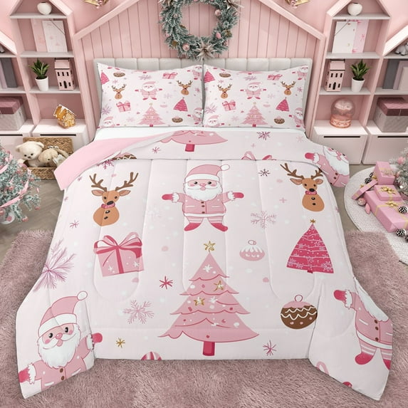 Homewish Teens Kids Children Christmas Santa Claus Snowman 3 Pieces Queen Comforter Set,Xmas Deer Ultra Soft Bedding Sets,Happy New Year Bedding Comforter Set Breathable,Ultra Soft Home Decor