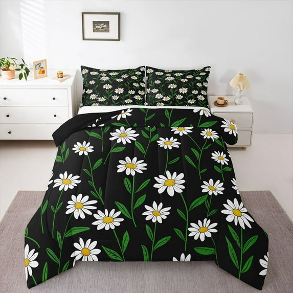 Homewish Teens Kids Floral Daisy Bedding Comforter Set 2pcs,Chic Flowers Twin Comforter Sets Microfiber,Spring Garden Breathable Bedding Set,Breathable Home Decor,Reversible