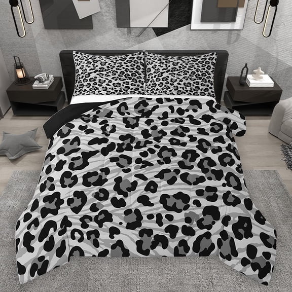 Homewish Teens Leopard Cheetah Print 2pcs Bedding Comforter Set,Abstract Geometric Stripes Twin Comforter Sets,Animal Print Breathable Bedding Set,Luxury Bedroom Decor,Reversible