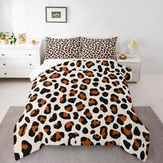 Homewish Teens Leopard Cheetah Print 2pcs Bedding Comforter Set,Abstract Geometric Twin Comforter Sets,Animal Print Breathable Bedding Set,Luxury Bedroom Decor,Reversible