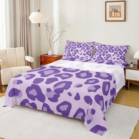 Homewish Teens Leopard Cheetah Print 4-Piece Full Size Sheets,Abstract Geometric Bed Sheets,Animal Print Lightweight Sheet Sets,Luxury Bedroom Decor