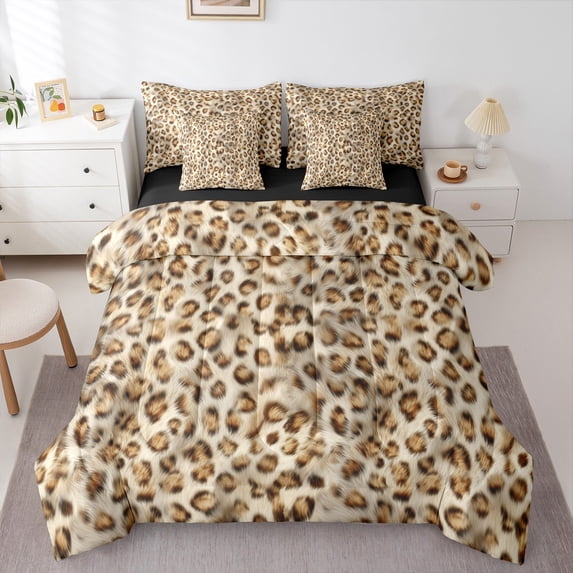 Homewish Teens Leopard Cheetah Print 7-Piece Twin Bedding Sets,Abstract Geometric Bedding Comforter Set,Animal Print Breathable Sheet Sets,Luxury Bedroom Decor,Reversible