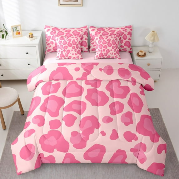 Homewish Teens Leopard Cheetah Print 7pcs Bedding Comforter Set,Abstract Geometric Queen Bedding Sets Super Cozy,Animal Print Queen Sheet Sets,Luxury Bedroom Decor,Reversible