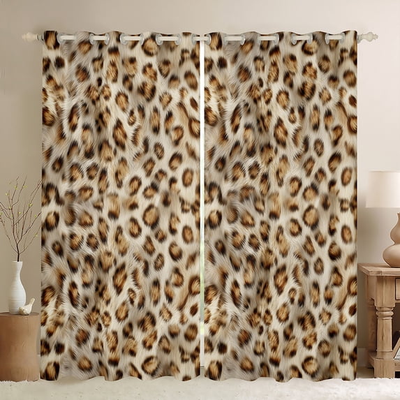 Homewish Teens Leopard Cheetah Print Black Out Curtains,Abstract Geometric Curtains Pack of 2 (42x63 Each),Animal Print Bedroom Curtains,Luxury Bedroom Decor