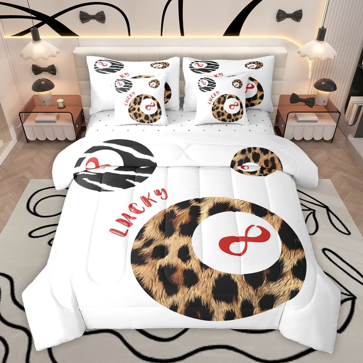 Homewish Teens Leopard Print Billiards Bedding Comforter Set 7-Piece ...