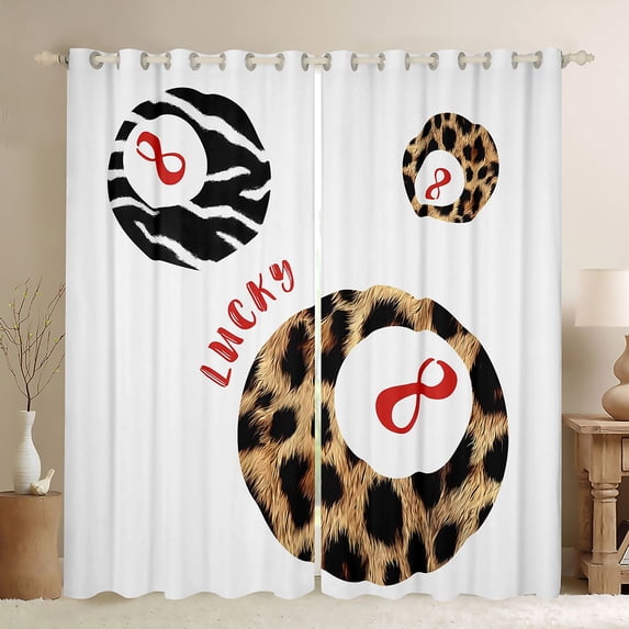 Homewish Teens Leopard Print Billiards Curtains Pack of 2 (42x84 Each),Sport Game Curtains Blackout,Red White Brown Bedroom Curtains,Lightweight Room Decor