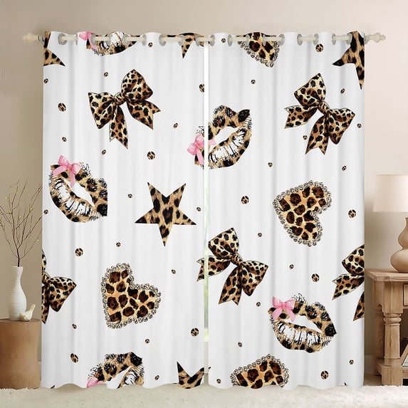 Homewish Teens Love Heart Stars Print Black Out Curtains,Kawaii Bowknot Curtains Pack of 2 (42x63 Each),Cheetah Print Polak Dots Bedroom Curtains,Lightweight Room Decor