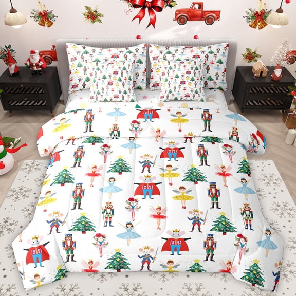 Homewish Teens Merry Christmas Bedding Comforter Set 7 Pieces, Nutcracker Princess Full Bedding Set, Cartoon Mouse Guard Reversible Fitted Sheet Flat Sheet, Ultra Soft Bedroom Decor