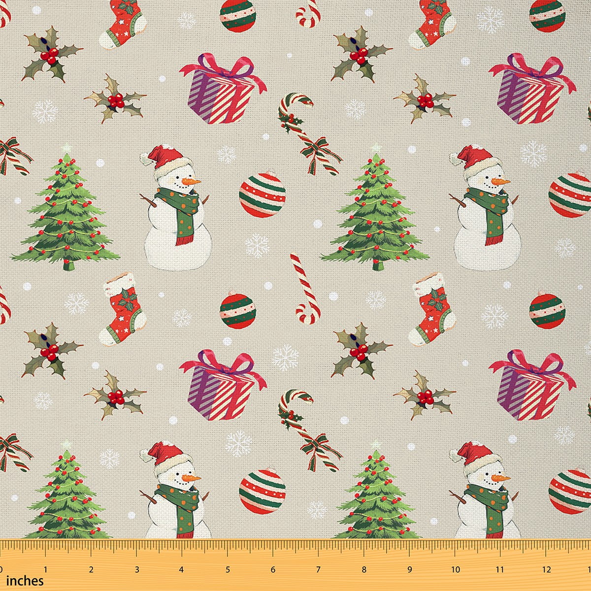 Homewish Teens Merry Christmas Fabric by the Yard 1 Yard, Xmas Poinsettia Flower Room Decor Fabric by the Yard, Cartoon Winter Snowman Sewing Fabric, Lightweight Room Decor