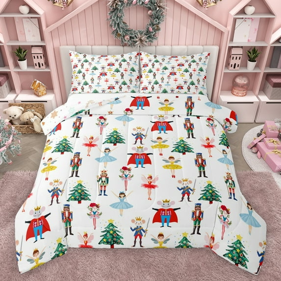 Homewish Teens Merry Christmas Full Size Comforter Sets, Nutcracker Princess Bedding Comforter Set, Cartoon Mouse Guard Reversible Bedding Sets, Ultra Soft Bedroom Decor, 3 Pieces