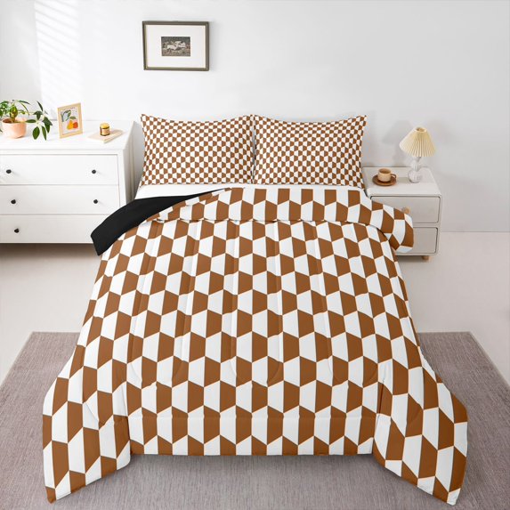 Homewish Teens Minimalist Hexagon Honeycomb Bedding Comforter Set 2pcs,Vintage Aesthetic Twin Comforter Sets Microfiber,Abstract Geometric Breathable Bedding Set,Breathable Home Decor,Reversible