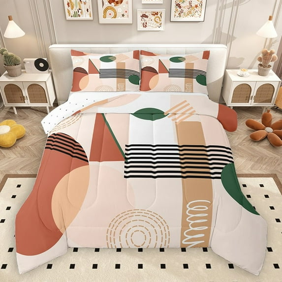 Homewish Teens Minimalist Stripes Circle 3-Piece Full Size Comforter Sets,Vintage Aesthetic Geometric Bedding Comforter Set,Abstract Art Lightweight Bedding Sets,Luxury Bedroom Decor,Reversible