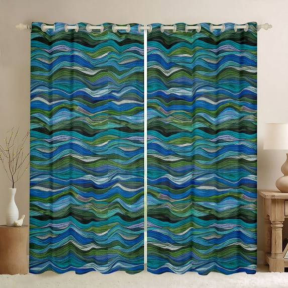 Homewish Teens Old Fashion Blackout Curtains Set of 2 (52x84 Each), Retro Art Stripes Window Curtains, Chic Teal Abstract Lines Curtains and Drapes, Curtains Blackout Home Decor
