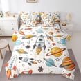 thumbnail image 1 of Homewish Teens Outer Space Bedding Comforter Set 7 Pieces, Cartoon Planet Rocket Full Bedding Set, Stars Galaxy Print Reversible Fitted Sheet Flat Sheet, Lightweight Room Decor, 1 of 7