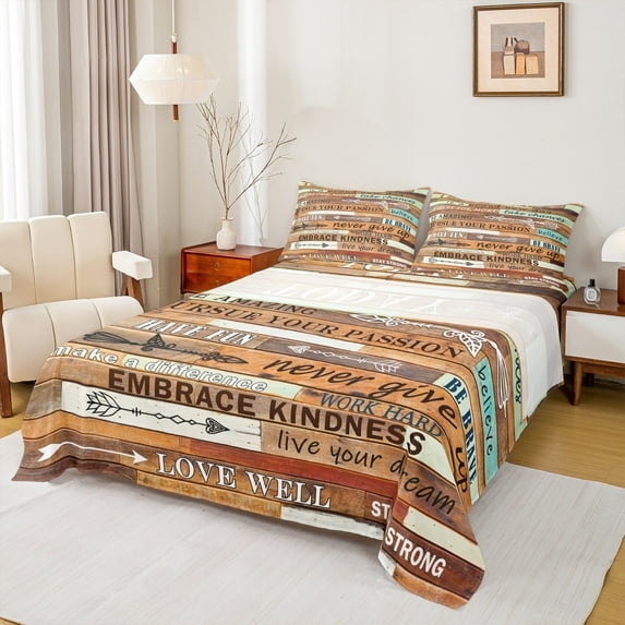 Homewish Teens Retro Vintage 3pcs Twin Sheet Sets,Happy Camping Adventure Twin Fitted Sheet,Old Barn Door Breathable Flat Sheet,Breathable Home Decor