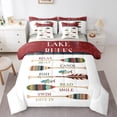 thumbnail image 1 of Homewish Teens Rustic Farmhouse Bedding Comforter Set 7-Piece, White Red Lake House King Bedding Sets, Wooden Boat Paddle Reversible Bed Sheets, Ultra Soft Bedroom Decor, 1 of 7