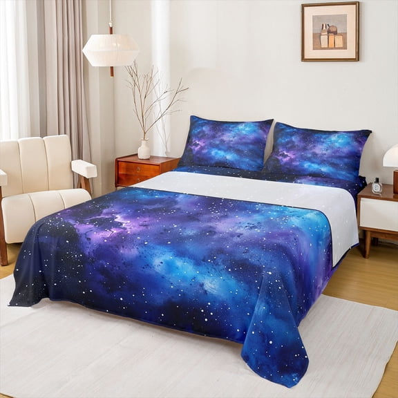 Homewish Teens Starry Sky Full Size Sheets 4-Piece,Universe Galaxy Breathable Bed Sheets,Abstract Gradient Lightweight Sheet Sets,Breathable Home Decor