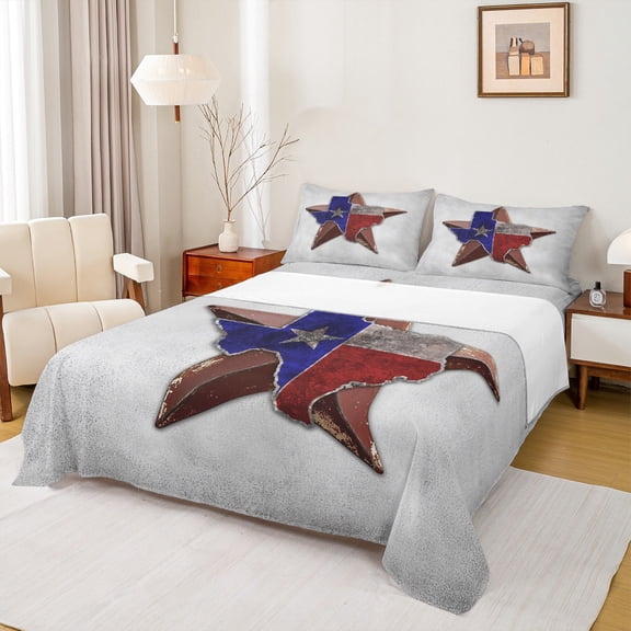 Homewish Teens Texas Stars Full Size Sheets, Rustic US Flag Bed Sheets, Modern Fashion Artwork Sheet Sets, Lightweight Room Decor, 4pcs