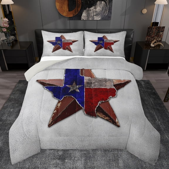 Homewish Teens Texas Stars Queen Comforter Set, Rustic US Flag Bedding Sets, Modern Fashion Artwork Reversible Bedding Comforter Set, Lightweight Room Decor, 3pcs