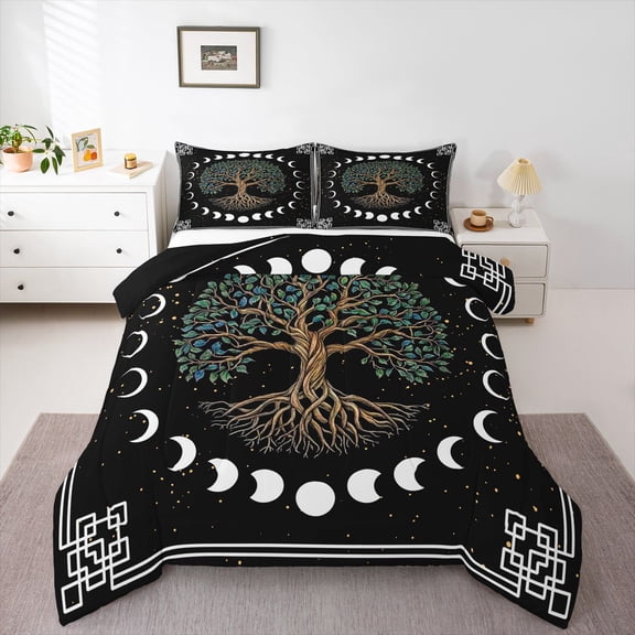 Homewish Teens Tree Of Life 3-Piece Full Size Comforter Sets,Bohemian Boho Bedding Comforter Set,Exotic Style Lightweight Bedding Sets,Super Cozy Room Decor,Reversible