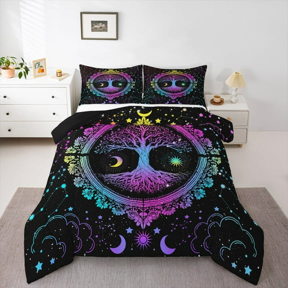 Homewish Teens Tree Of Life 3-Piece Full Size Comforter Sets,Bohemian Theme Bedding Comforter Set,Gradient Universe Galaxy Lightweight Bedding Sets,Lightweight Room Decor,Reversible