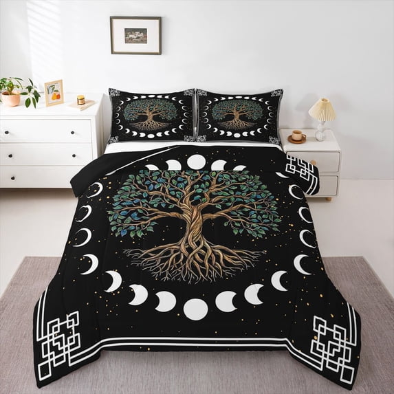 Homewish Teens Tree Of Life 3 Pieces Queen Comforter Set,Bohemian Boho Ultra Soft Bedding Sets,Exotic Style Bedding Comforter Set,Super Cozy Room Decor,Reversible