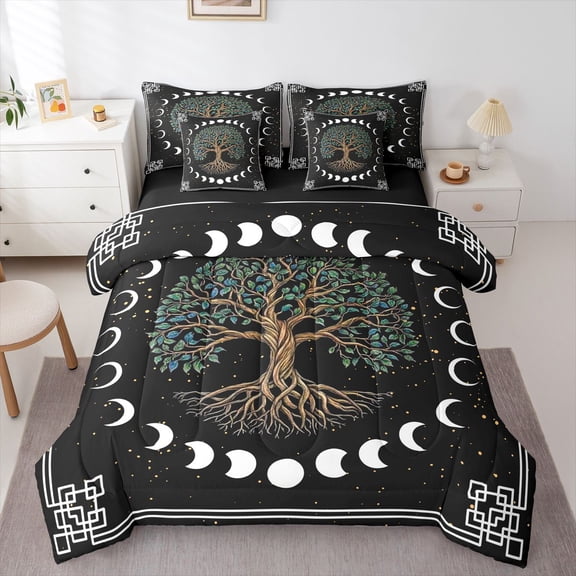 Homewish Teens Tree Of Life 7pcs Bedding Comforter Set,Bohemian Boho Queen Bedding Sets Super Cozy,Exotic Style Queen Sheet Sets,Super Cozy Room Decor,Reversible