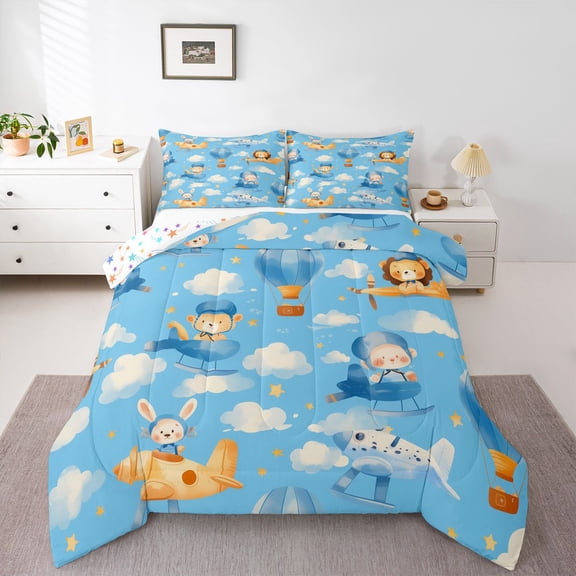Homewish Teens Vehicle Helicopter Bedding Comforter Set, Funny Cartoon Airplane Twin Comforter Sets, Dreamy Fairy Tale Reversible Bedding Set, Breathable Home Decor, 2 Pieces