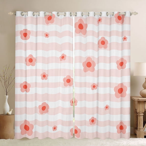 Homewish Teens Vintage Flowers Black Out Curtains,Spring Garden Curtains Pack of 2 (42x63 Each),Geometric Stripes Bedroom Curtains,Breathable Home Decor