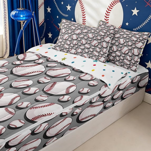 Homewish Teens Volleyball Print Zipper Twin Comforter Sets with Fitted Sheet and 2 Pillowcases,Sport Theme Zipper Bedding Set,4-Piece